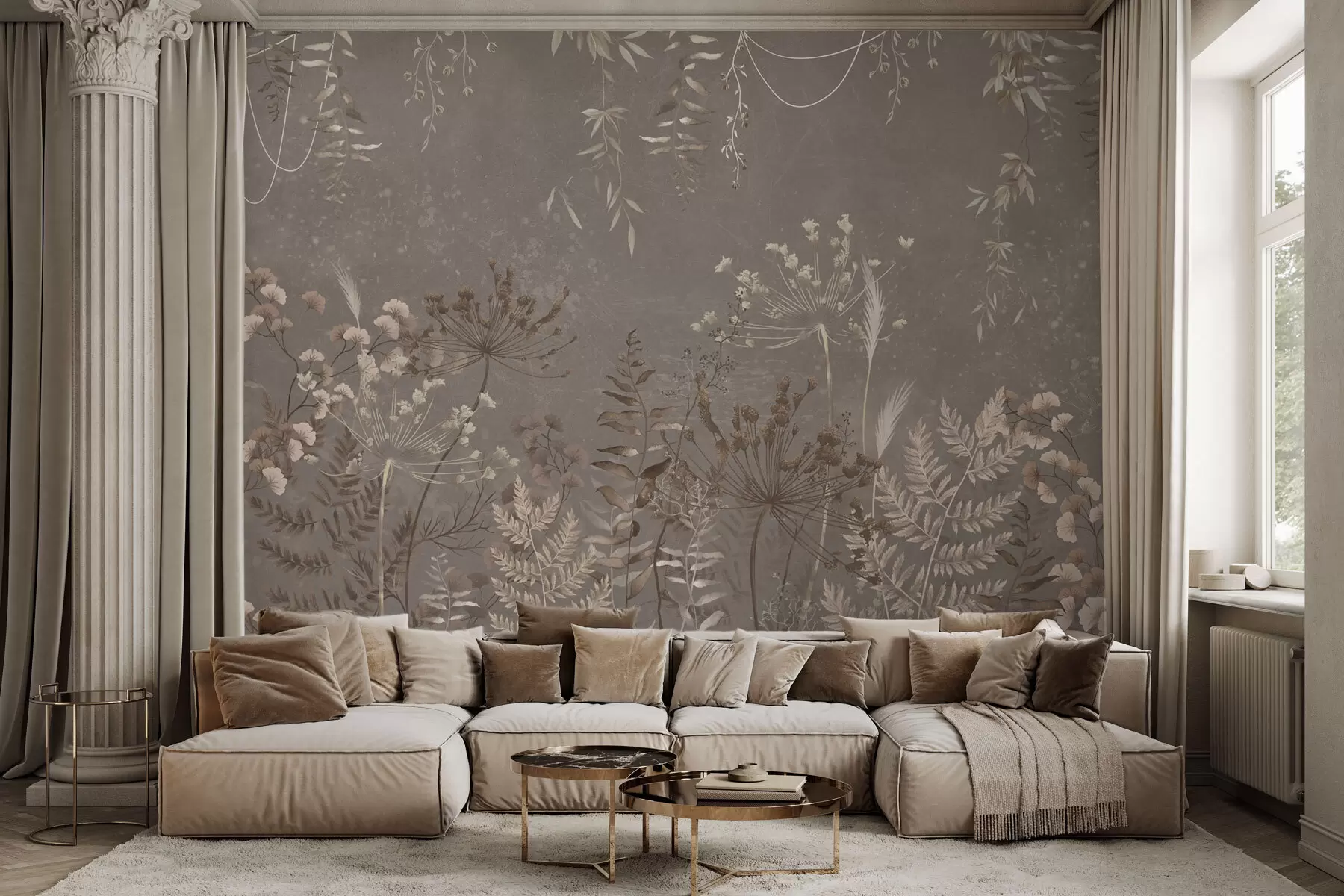 Fototapet Lehký botanický vzor s květinami a listy w05092v1