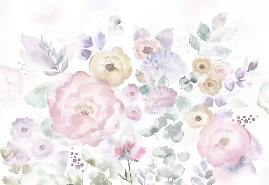 Fototapet Jemná akvarelová kompozice s květinami a listy w05093