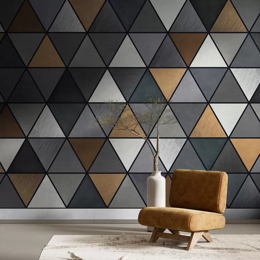 Fototapet Trojúhelníkový vzor v šedých a teplých odstínech w05095v1