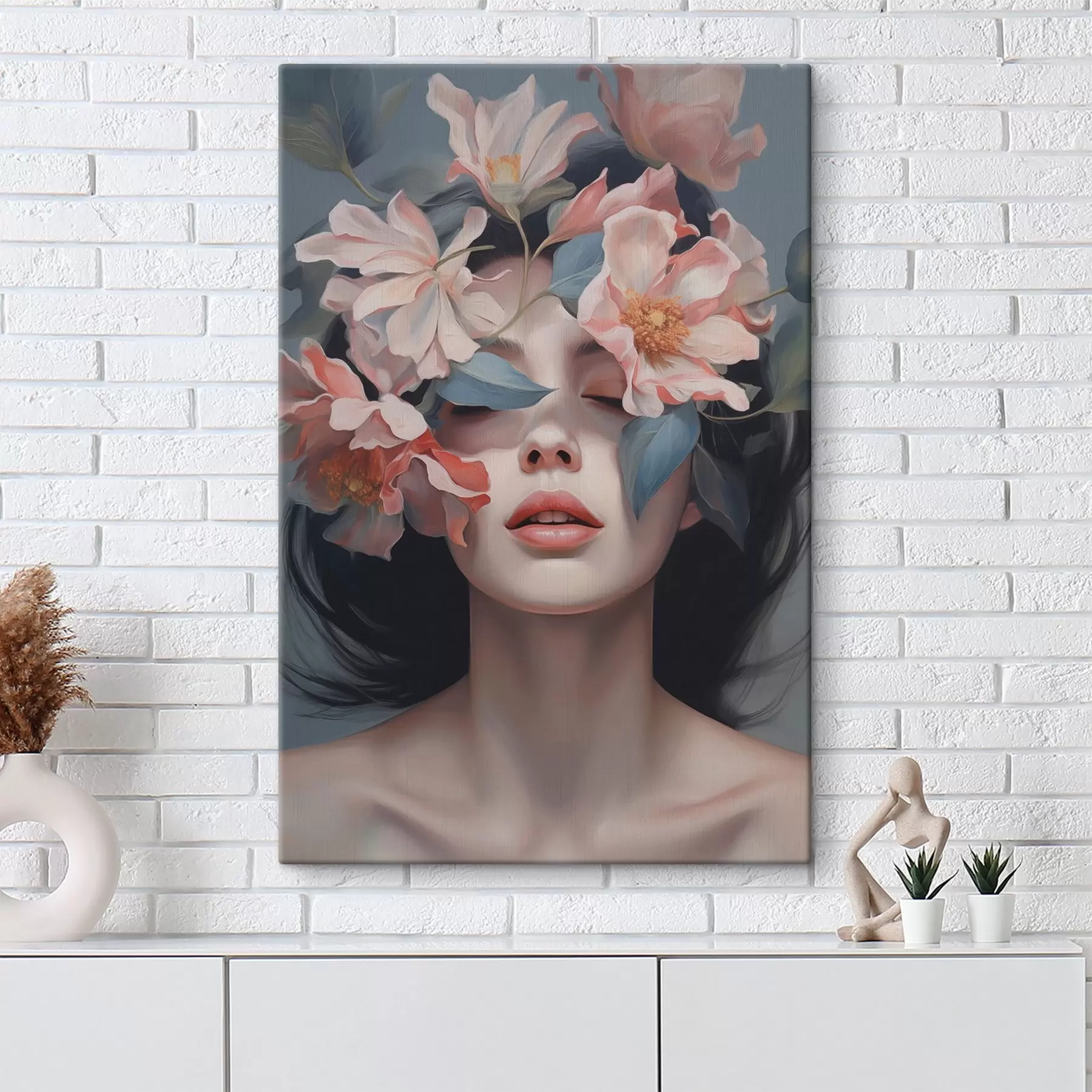 Obraz Abstraktní ženský portrét s květinami Č. s47488
