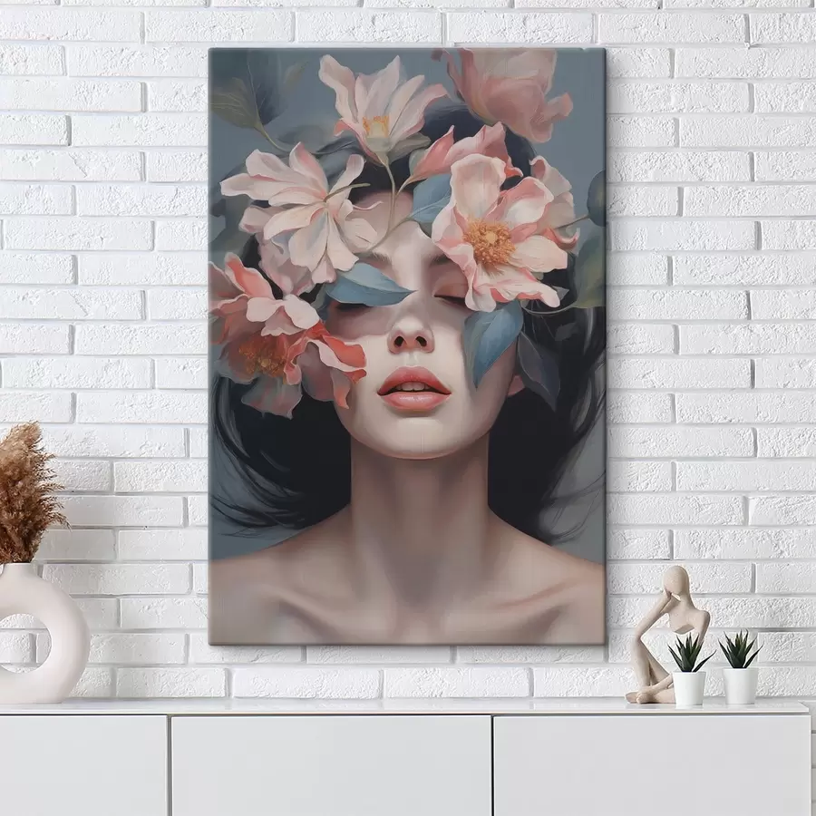 Obraz Abstraktní ženský portrét s květinami Č. s47488