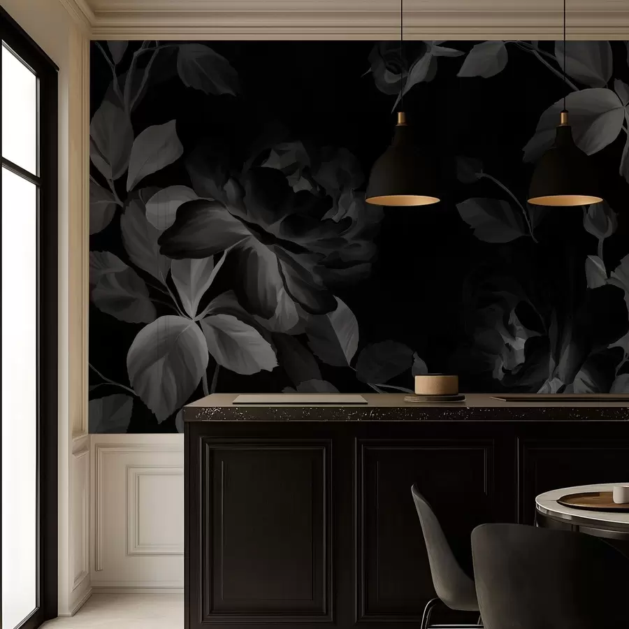 Fototapet černobílé malebné růže ve stylu olejomalby  w04873v1