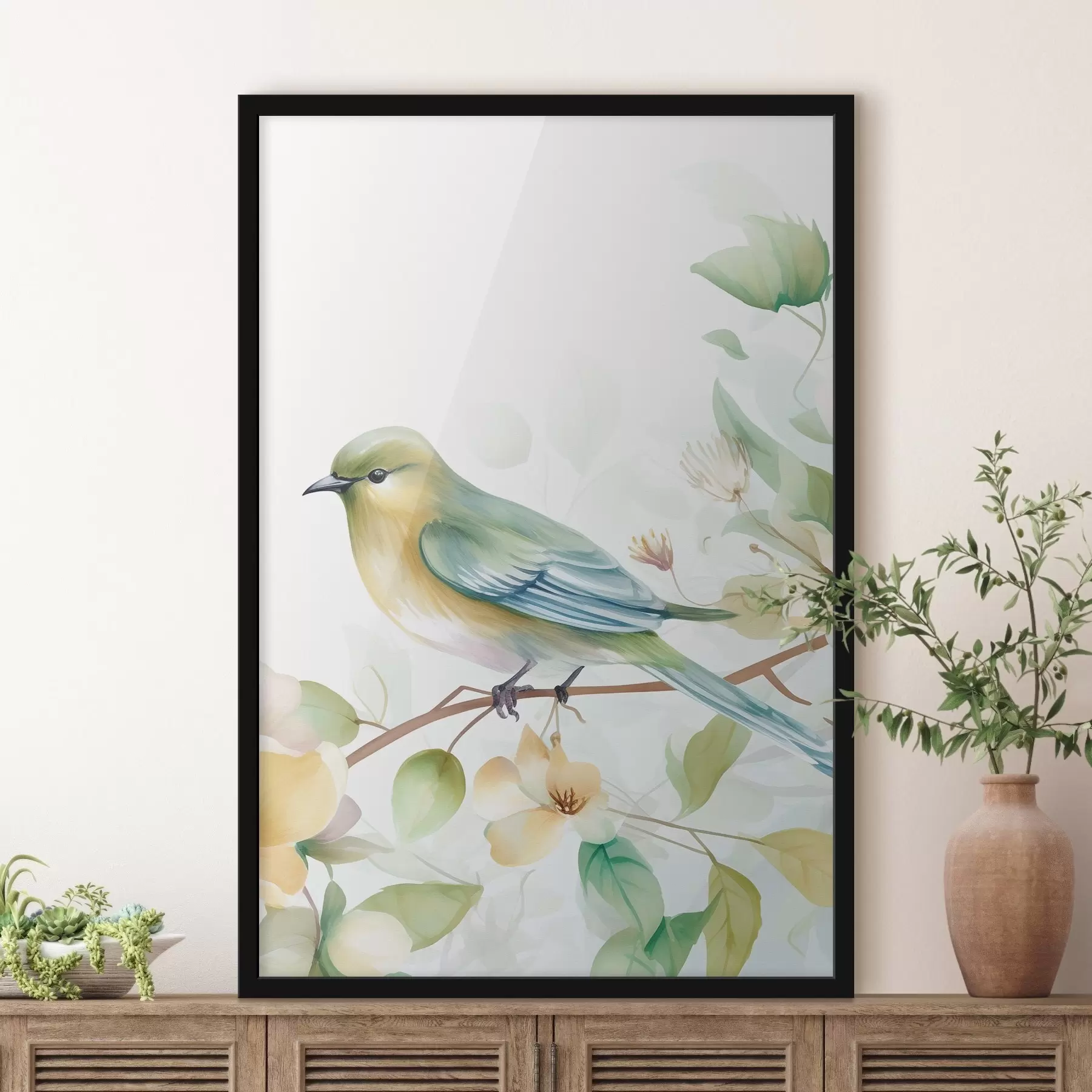 Fototapet Sýkorka na větvi, imitace akvarelu f46892