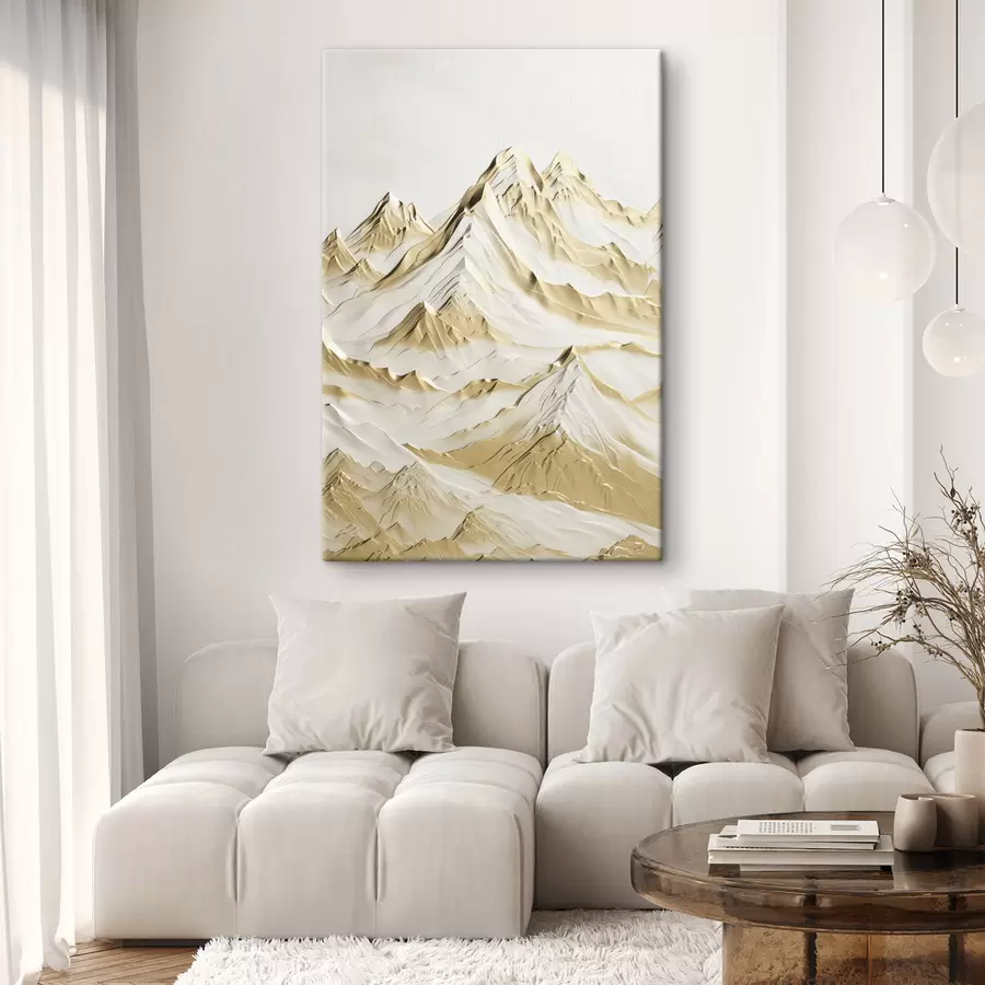 Obraz Krajina se žlutými, sněhem pokrytými horami s ostrými vrcholy a hlubokými údolími pod jasnou oblohou Č. s47420