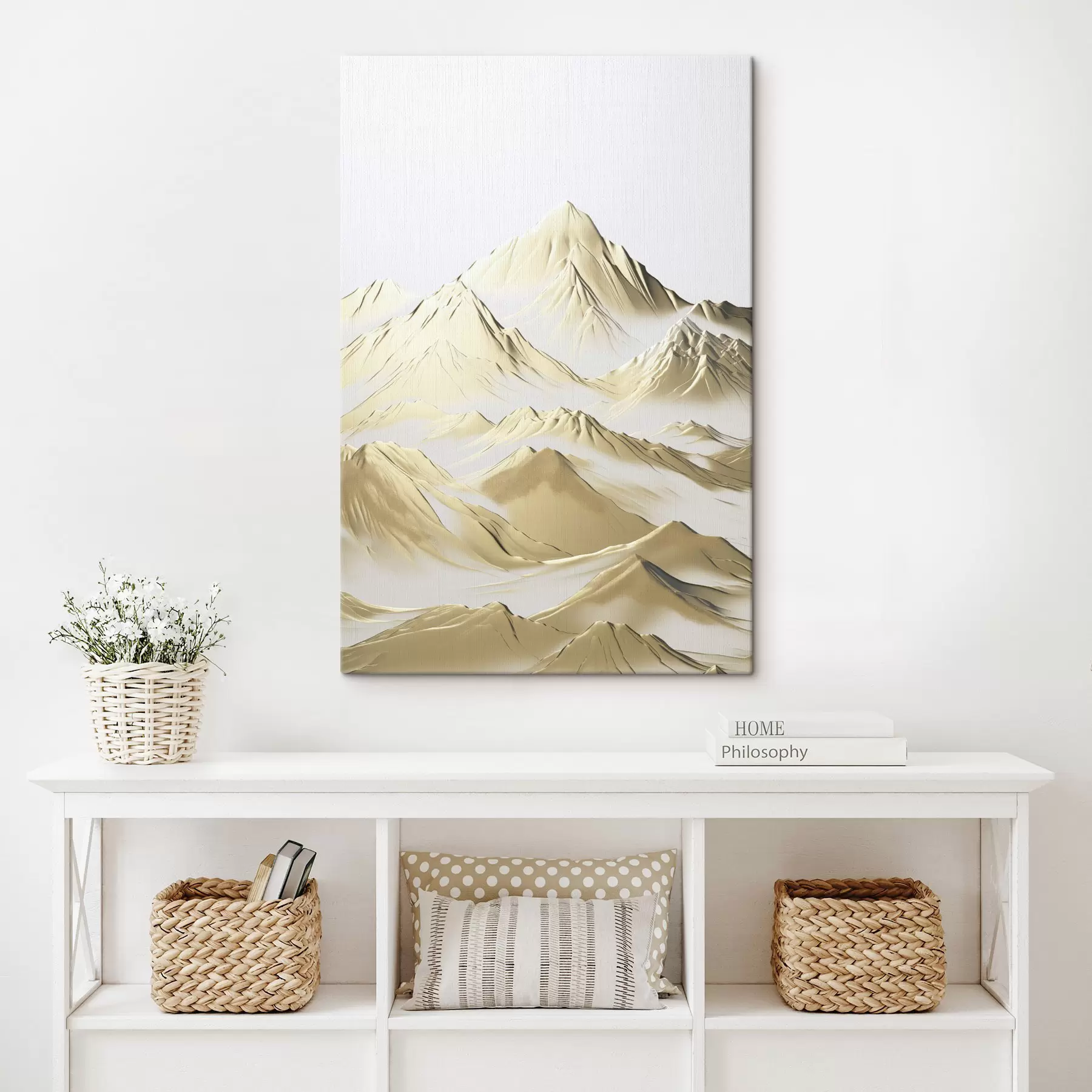 Obraz Krajina se žlutými, sněhem pokrytými horami s ostrými vrcholy a hlubokými údolími pod jasnou oblohou Č. s47421