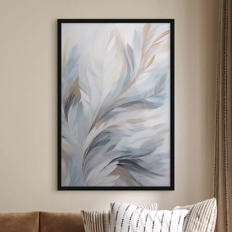Fototapet Jemné světle modré a hnědé peří s měkkou, éterickou texturou na bílém pozadí f47416