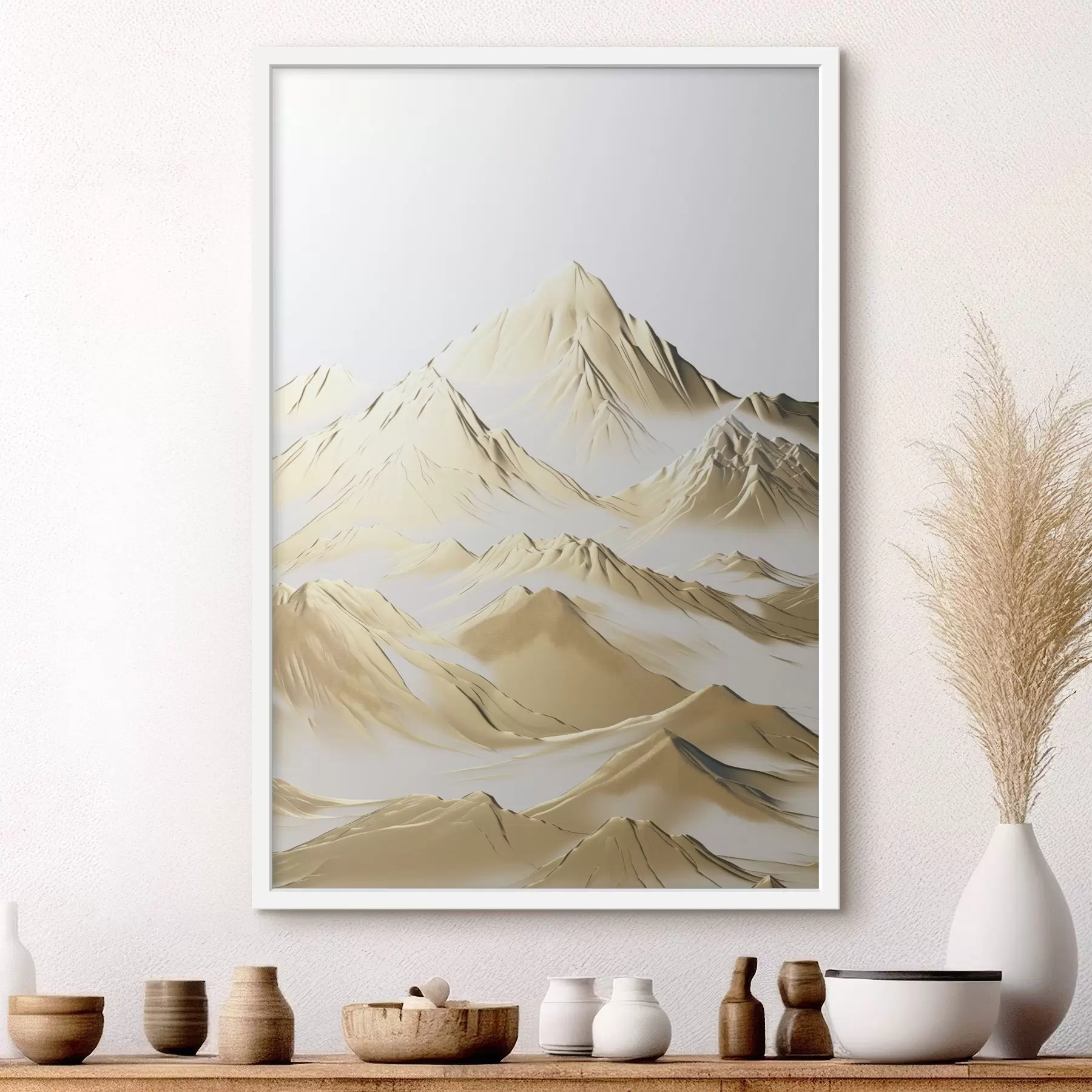 Fototapet Krajina se žlutými, sněhem pokrytými horami s ostrými vrcholy a hlubokými údolími pod jasnou oblohou f47421