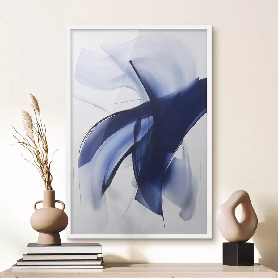 Fototapet Abstraktní modré tvary připomínající tahy štětcem s plynulými liniemi a křivkami na bílém pozadí, moderní umění f47429