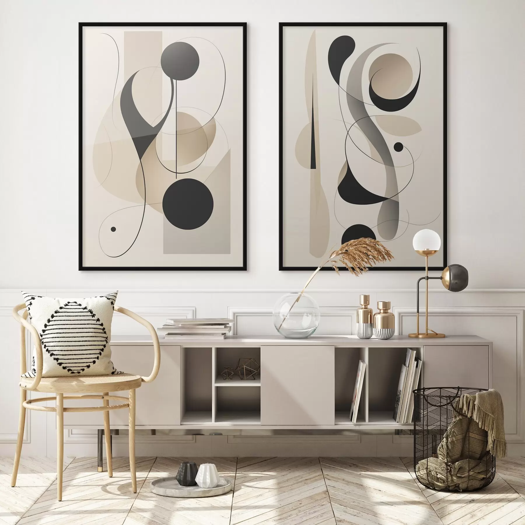 Fototapet Abstraktní kompozice s křivkami a tvary d00538