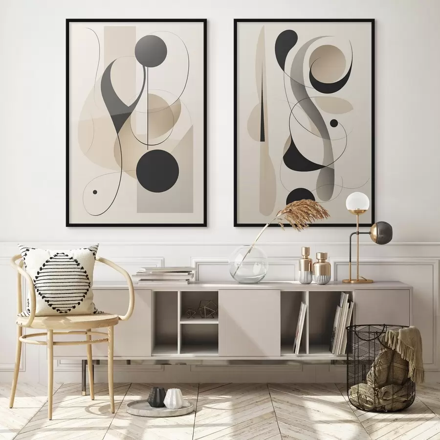 Fototapet Abstraktní kompozice s křivkami a tvary d00538