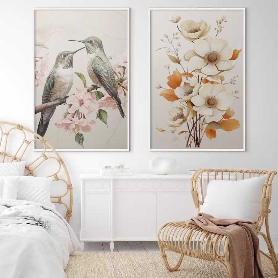 Fototapet Květiny a ptáci na větvích d00560