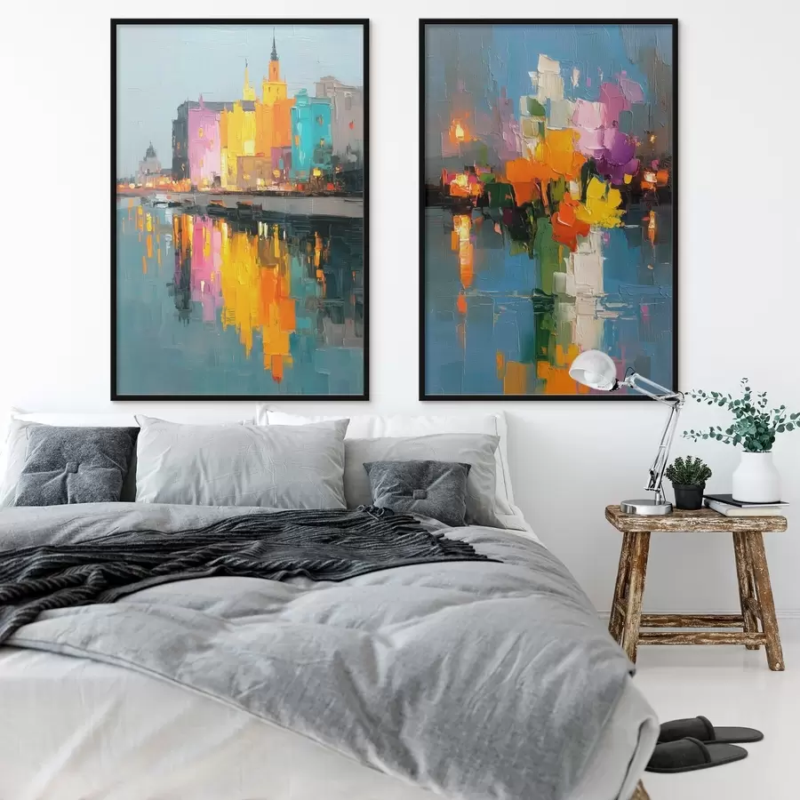 Fototapet Dynamika města: abstraktní kompozice s odrazy světel na řece d00569