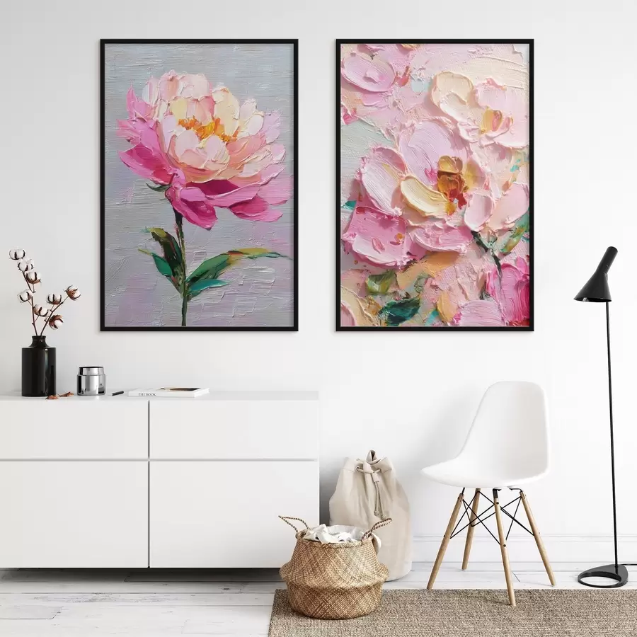 Fototapet Moderní umění s růžovými květy v objemové technice d00572