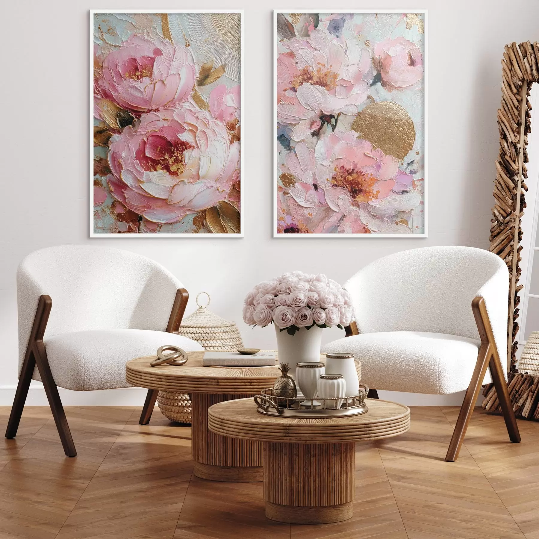 Fototapet Volumetrická malba impastem s růžovými pivoňkami a texturovanými detaily d00573