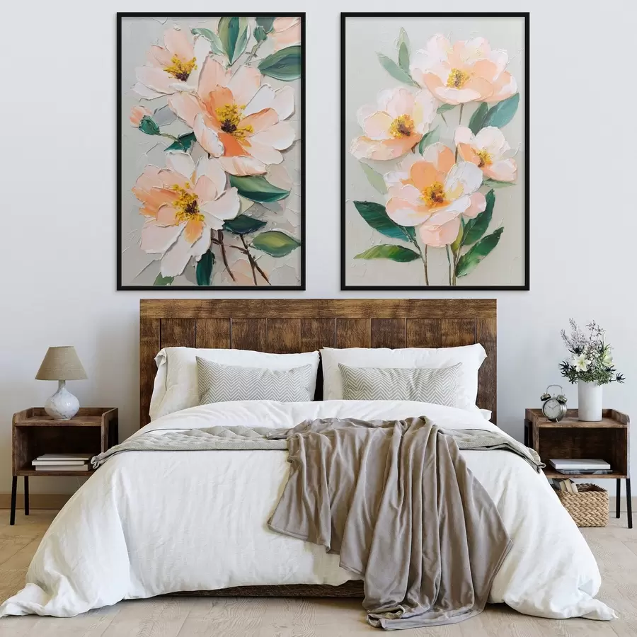 Fototapet Malba ve stylu impasto kombinující velkou kytici a jednotlivé květiny d00579