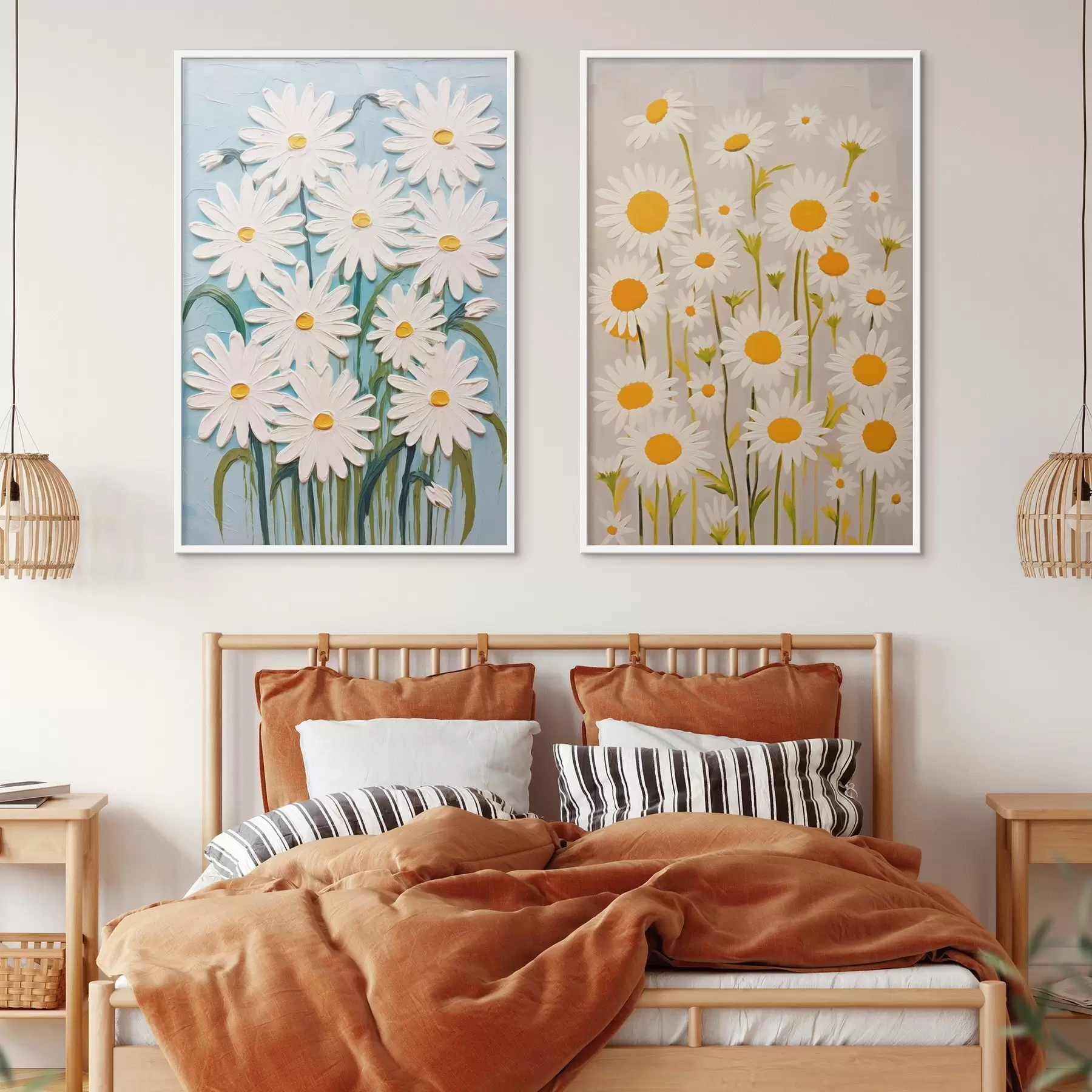 Fototapet Jarní svěžest: diptych s objemnými kopretinami ve stylu impasto d00633