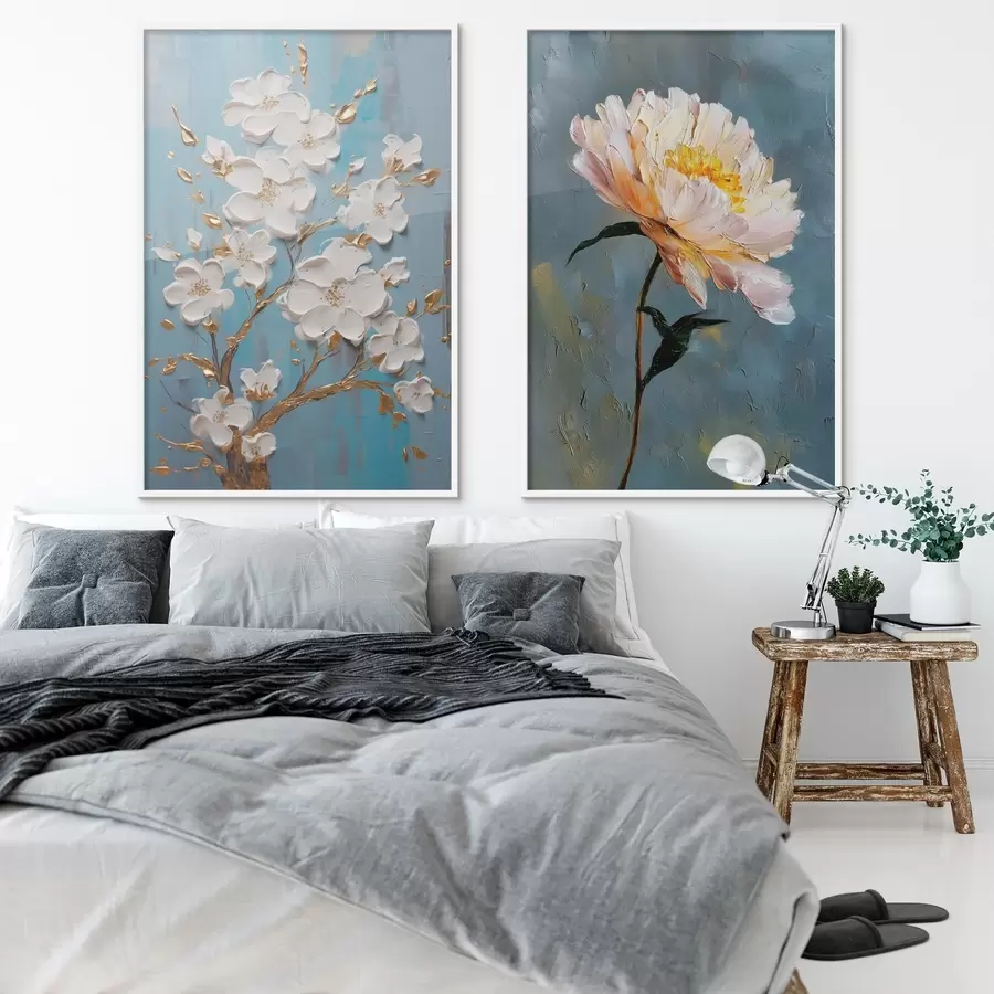 Fototapet Kvetoucí větev a pivoňka: reliéfní kompozice d00637