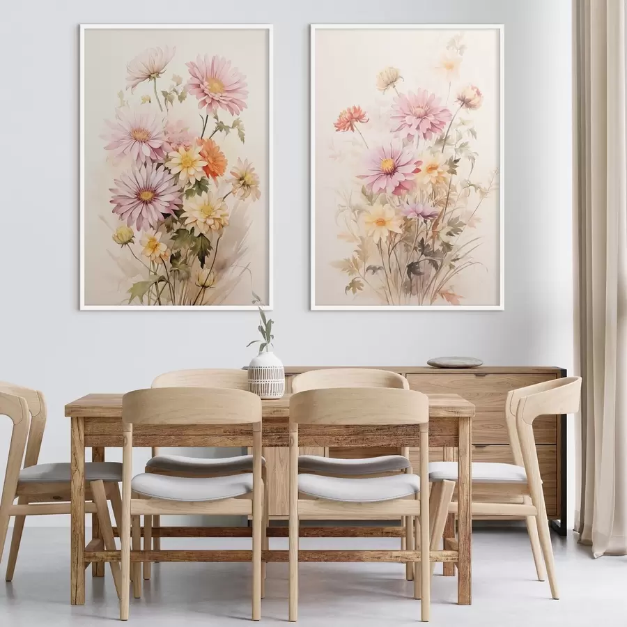 Fototapet Kytice barevných květin, jemný akvarelový styl, na světlém pozadí, botanická ilustrace d00649