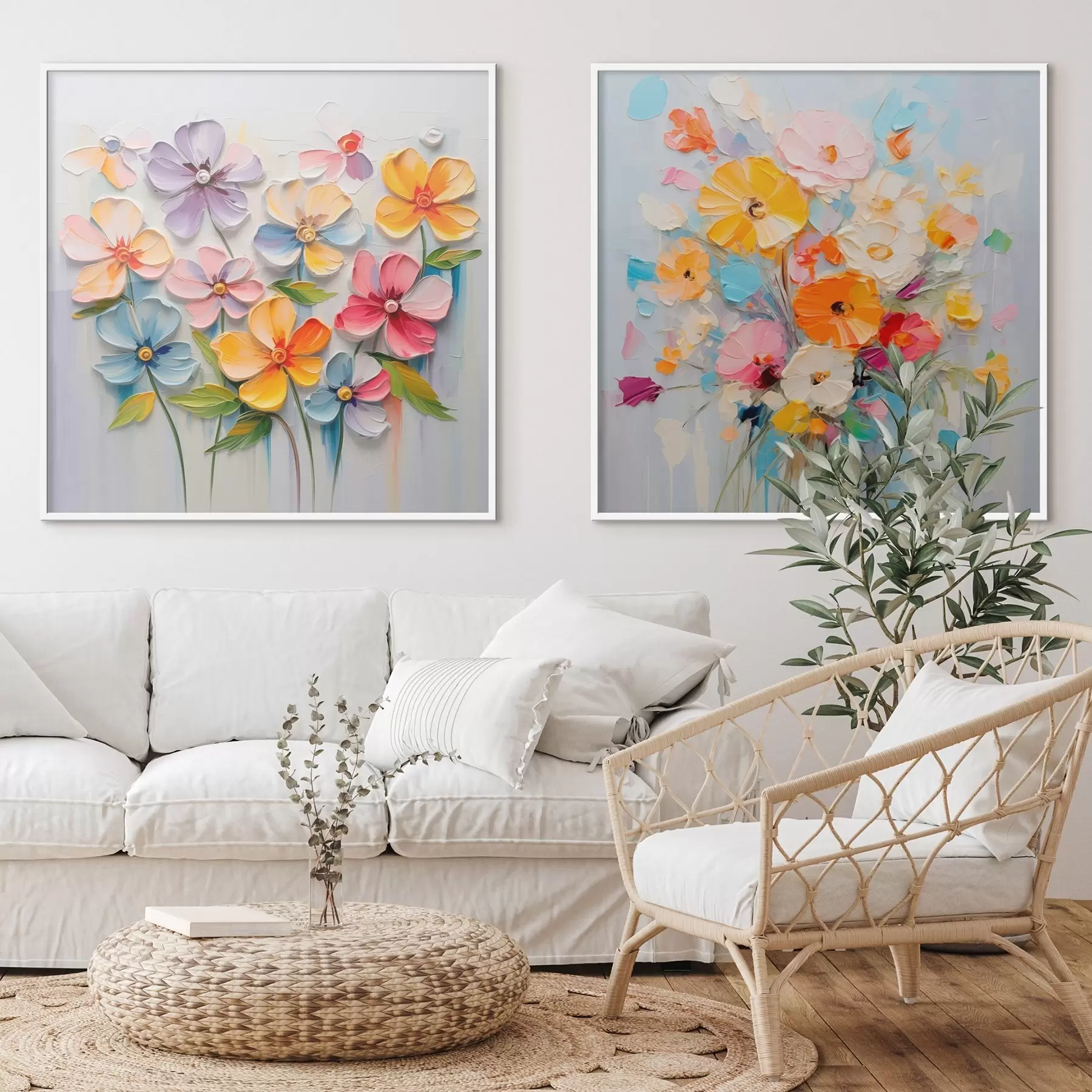 Fototapet Abstraktní kompozice zářivých květin provedené technikou impasto d00662