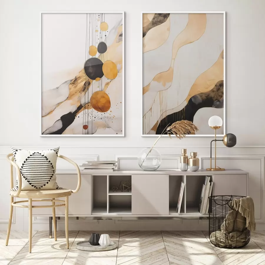 Fototapet Abstraktní kompozice s černými a oranžovými kruhy d00684