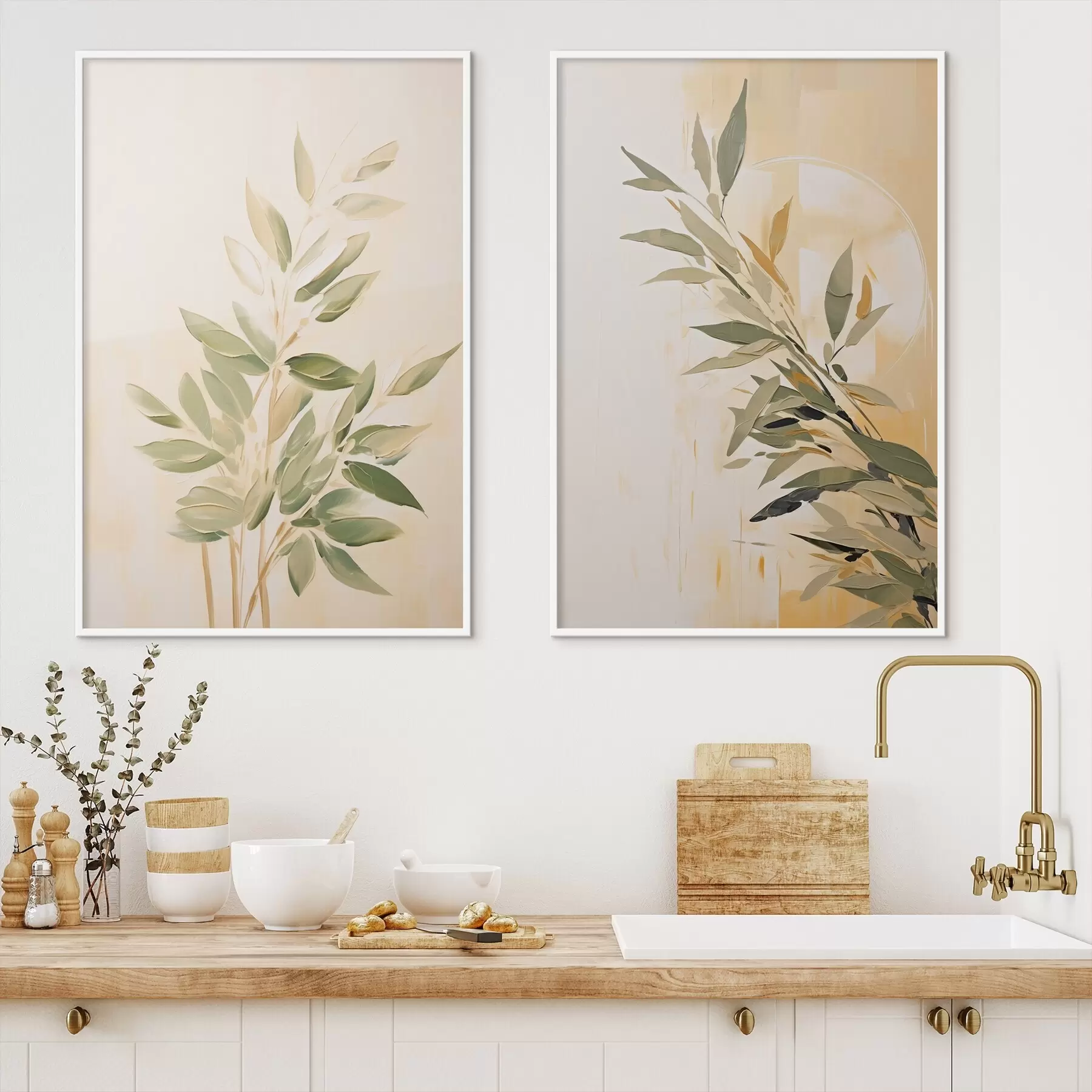 Fototapet Botanická větev se zelenými listy na teplém pozadí d00686