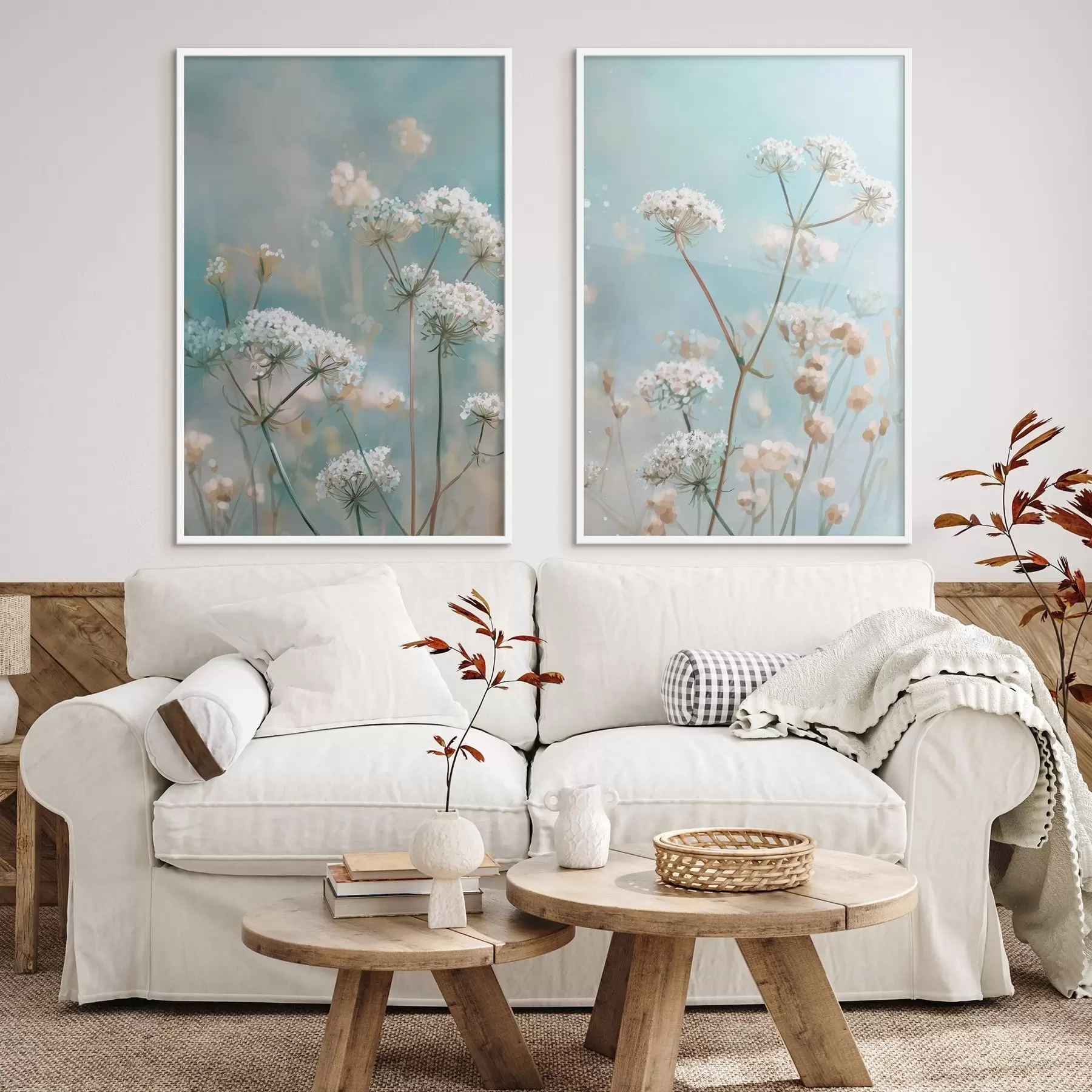 Fototapet Květiny Queen Anne's Lace v akvarelovém stylu na modrém pozadí d00705