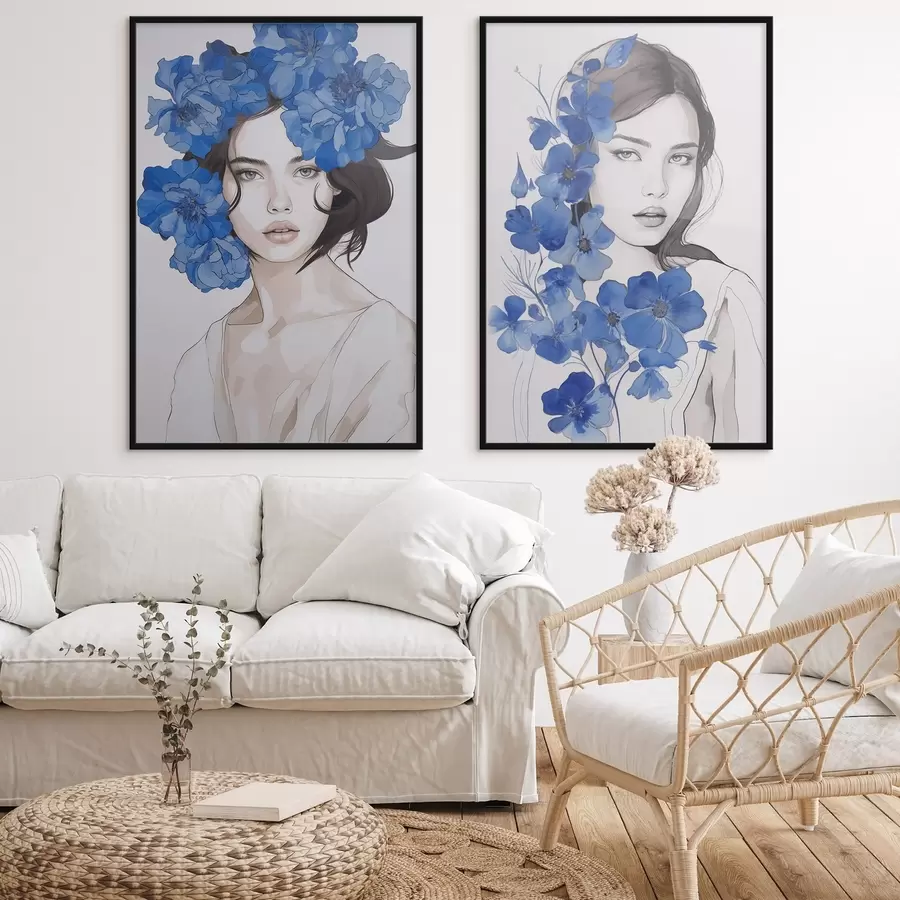 Fototapet Portrét dívky s modrými květinami d00721