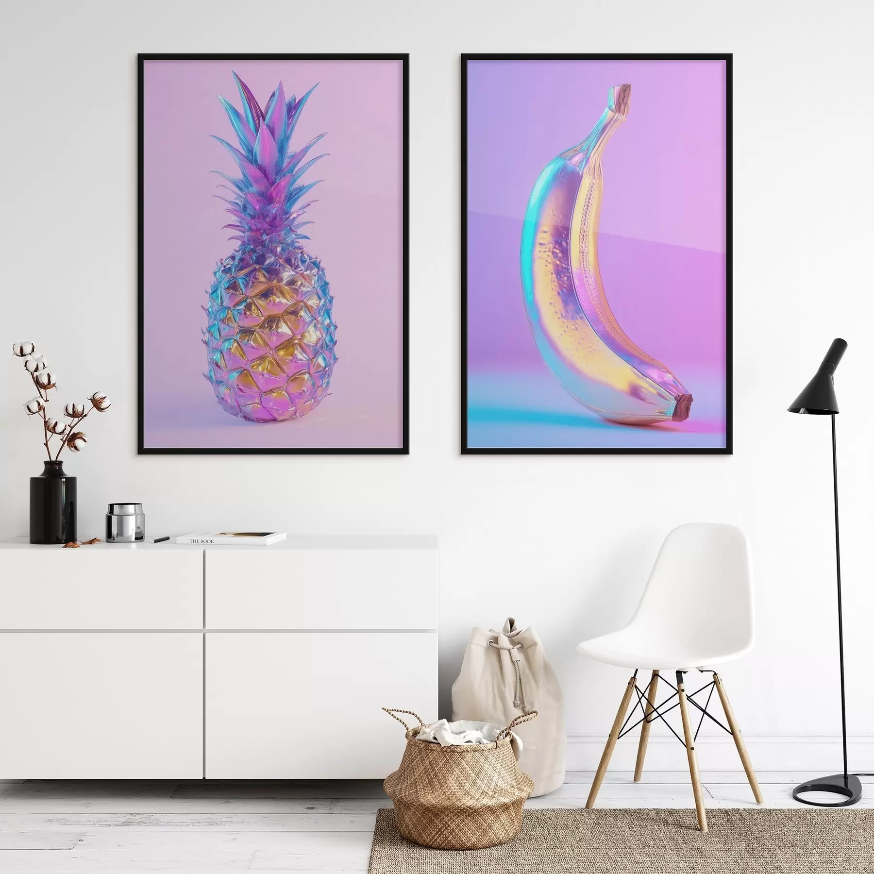 Fototapet jasný lesklý ananas a banán ve stylu pop artu d00737