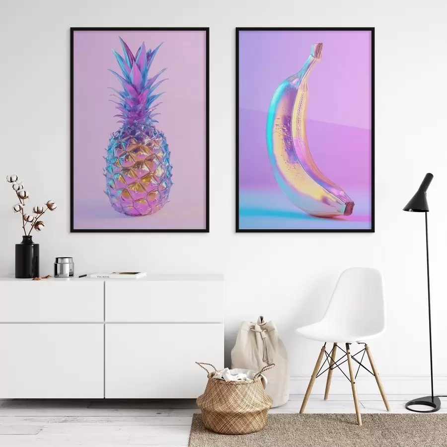 Fototapet jasný lesklý ananas a banán ve stylu pop artu d00737