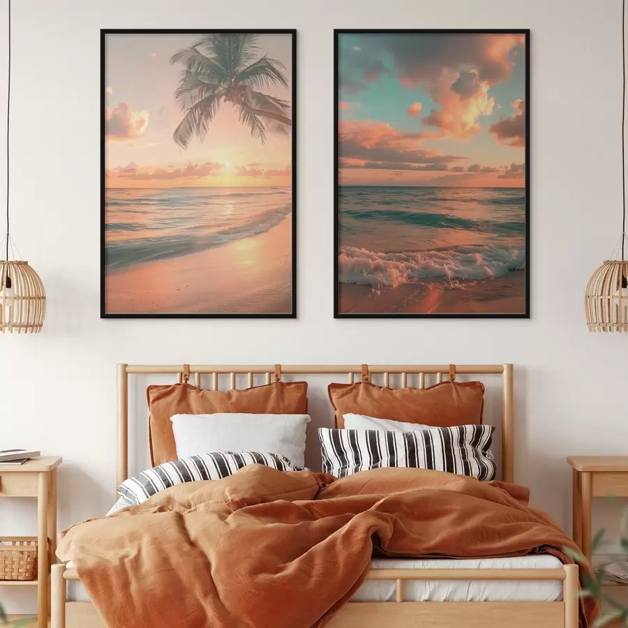 Fototapet Západ slunce na pobřeží s výhledem na vlny d00787