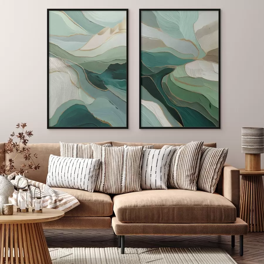 Fototapet Smaragdová vrstvená abstrakce se žlutým obrysem d00766