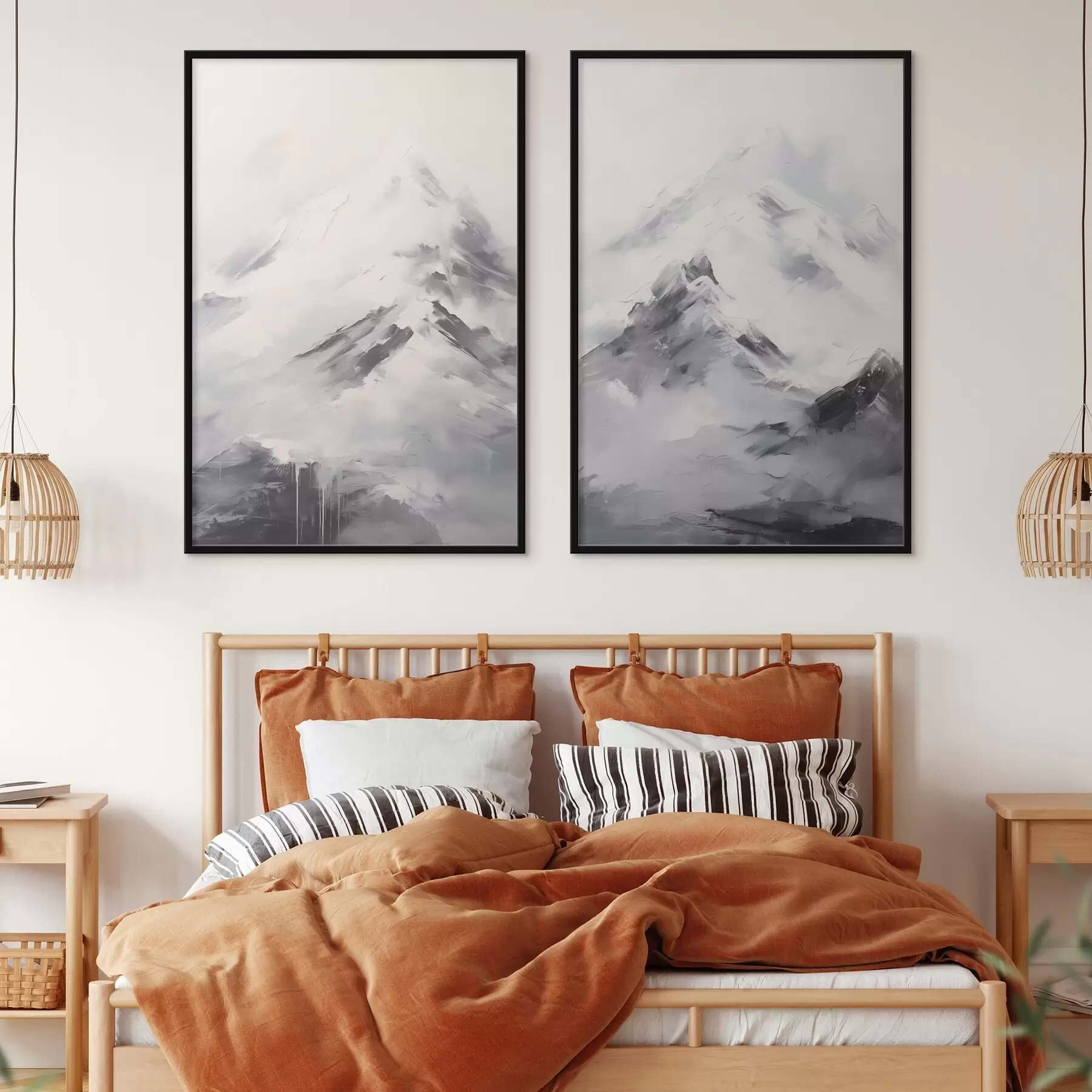 Fototapet Zasněžené horské vrcholy se šedými stíny, šedá obloha, tahy štětcem, texturované, minimalistické d00822