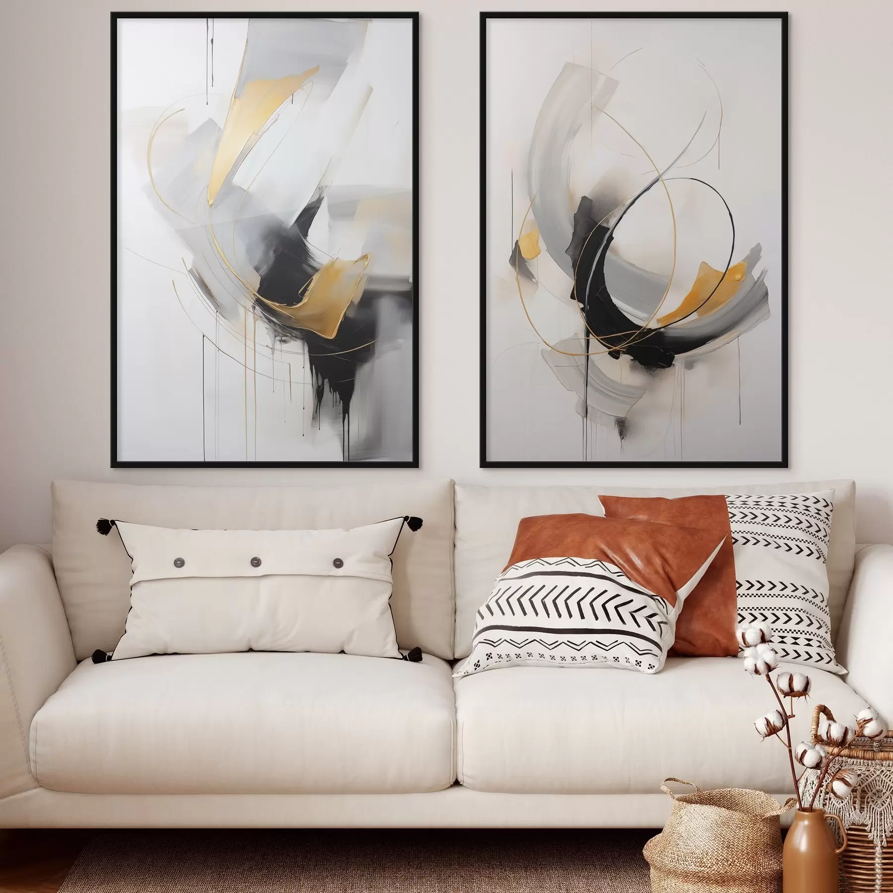 Fototapet Abstraktní malba se žlutými a černobílými tahy štětcem, dynamické linie d01125