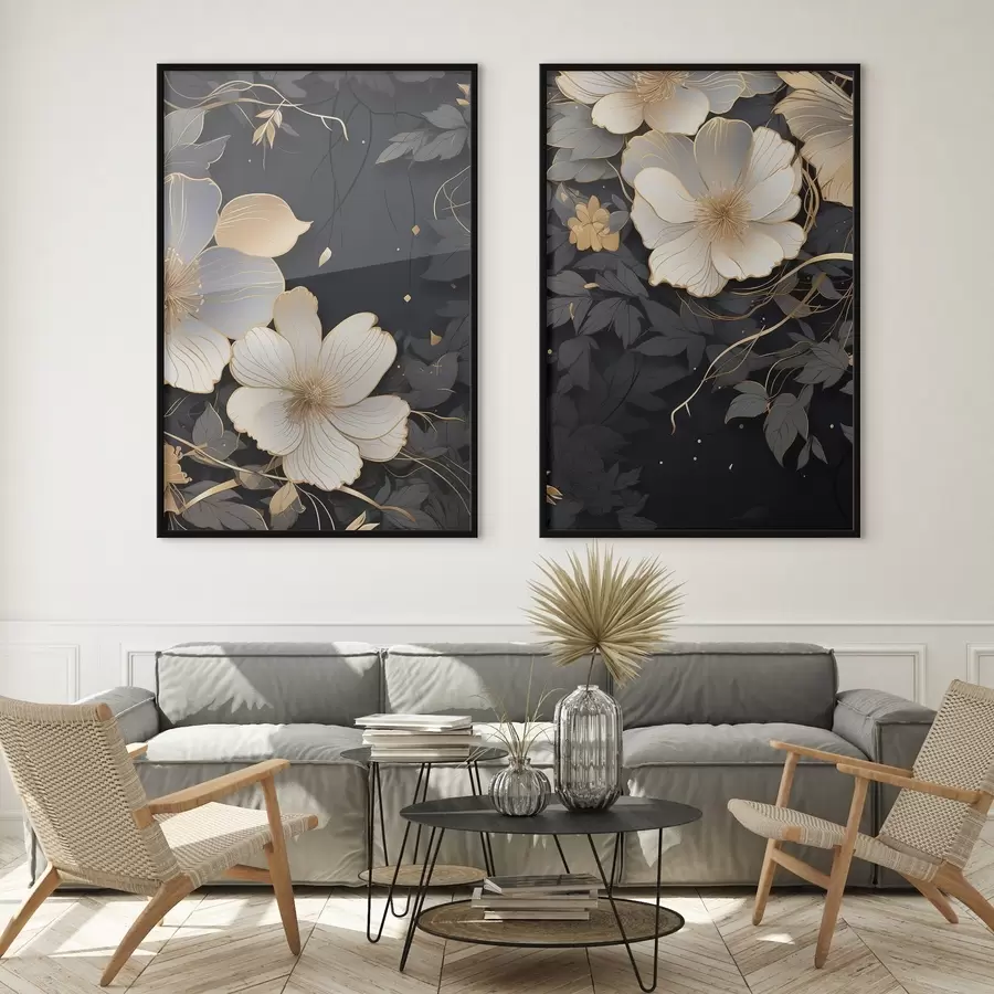 Fototapet Velké abstraktní květiny na tmavém pozadí d01066