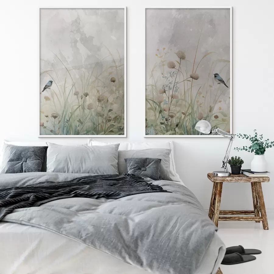 Fototapet Ptáci na pozadí divokých květin d01068