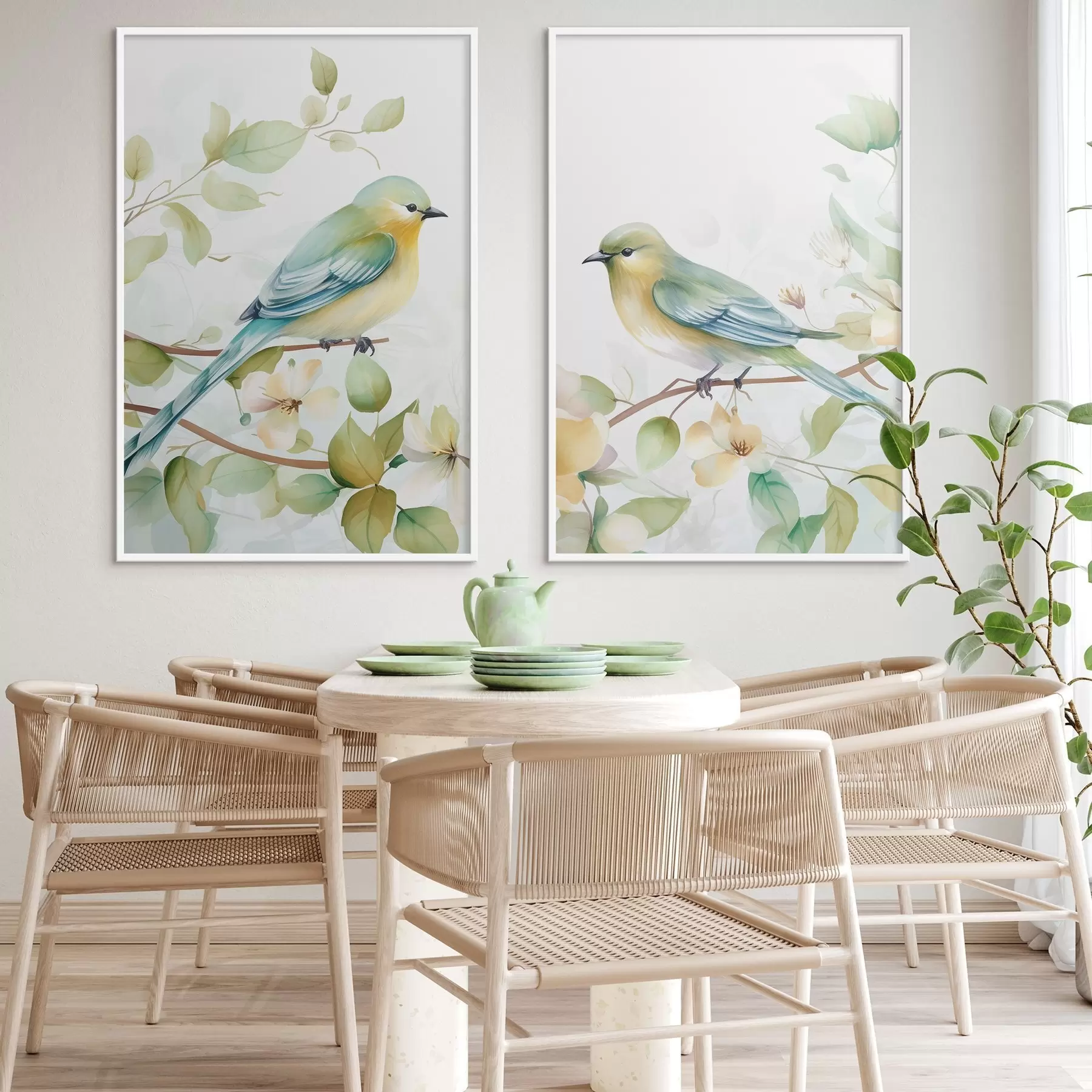 Fototapet Dvě sýkorky na jasmínových větvích d01069