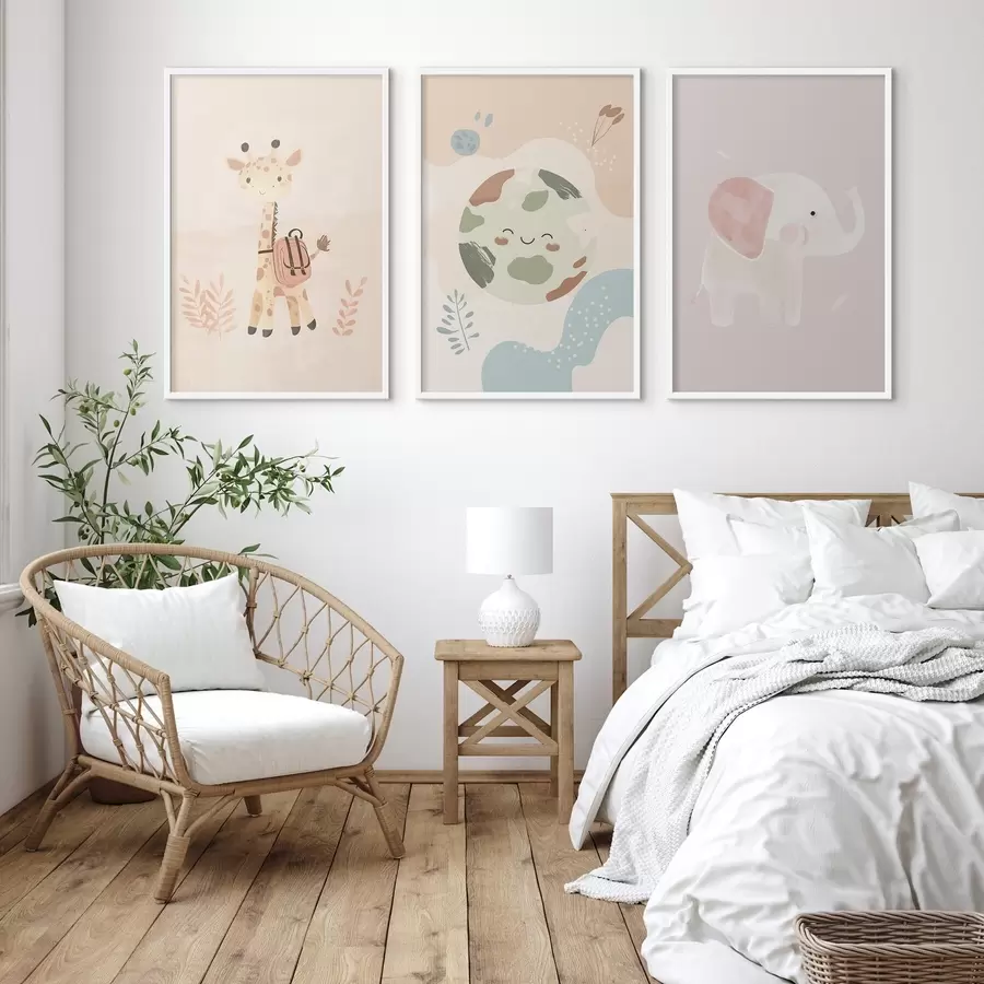 Fototapet Země, žirafa a slon d01135