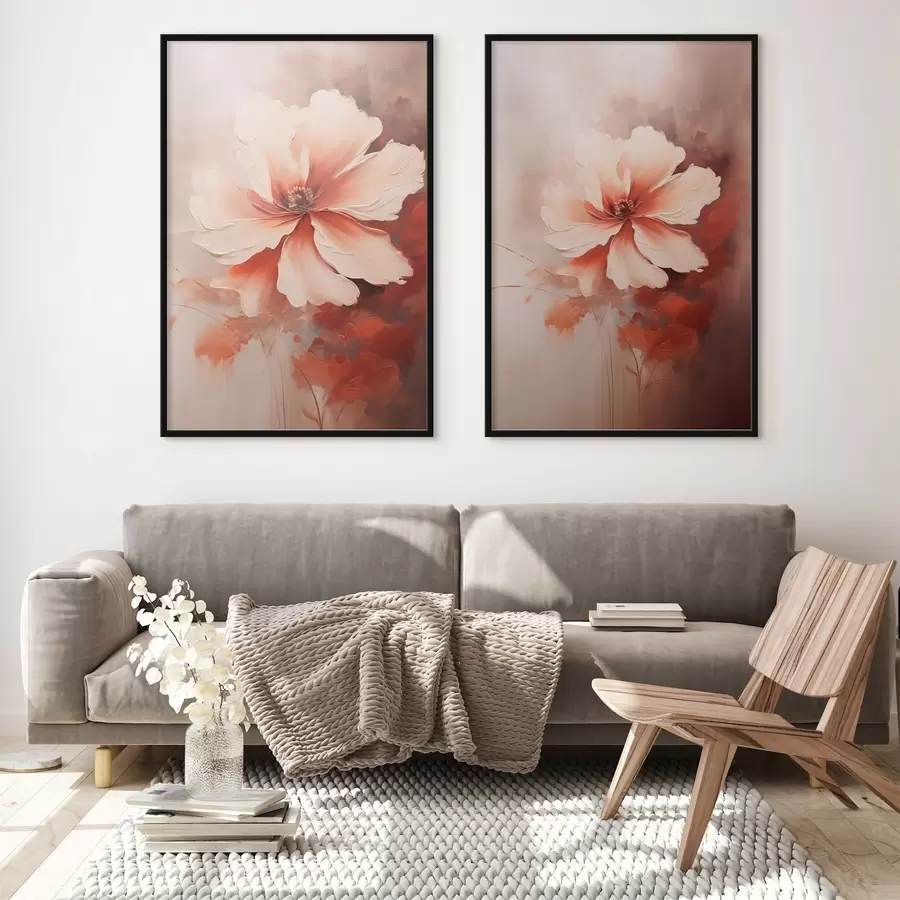 Fototapet Květinová kompozice: bílé a krémové okvětní lístky, korálové akcenty a jemné zamlžené pozadí d01088