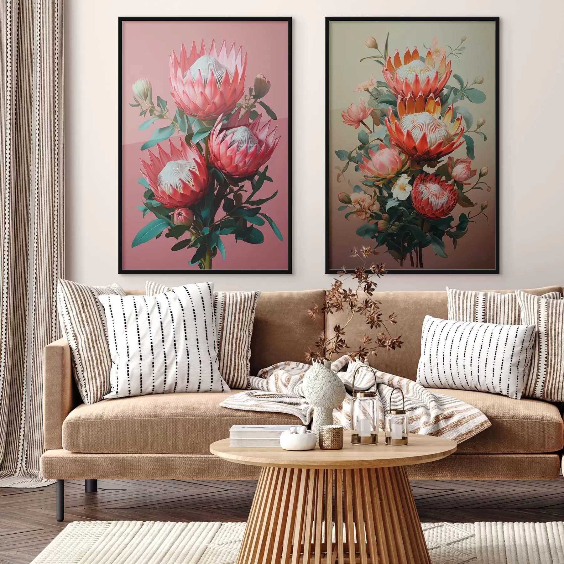 Fototapet Proteas ve dvou náladách: sytě růžovým pozadím a teplým olivovým přechodem d01092