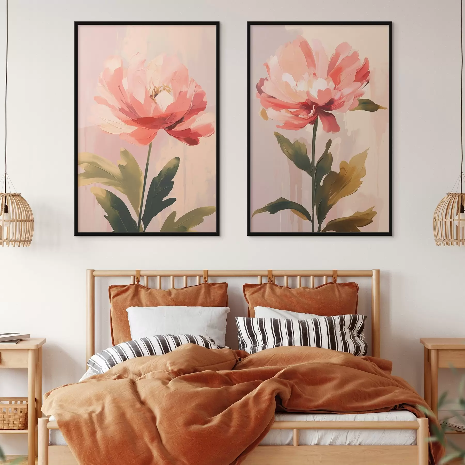 Fototapet Pastelové pivoňky na vysokých stoncích v teplých růžových odstínech d01093