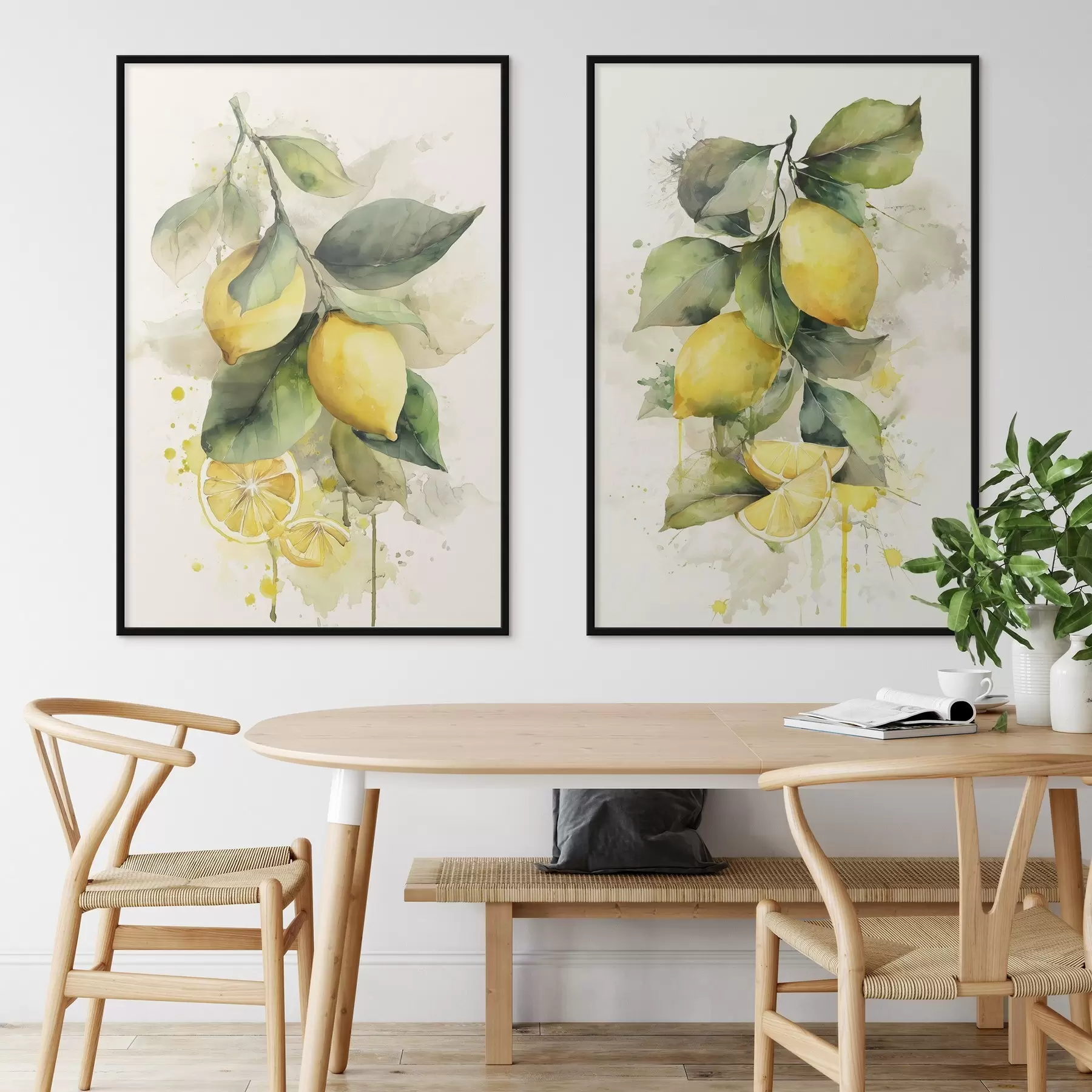 Fototapet větev ve stylu akvarelu s citrony d01172