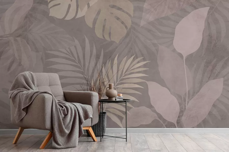Fototapet texturované tropické listy na šedém pozadí w05063v1