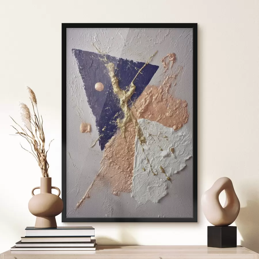 Fototapet Abstraktní kompozice s tmavě modrým trojúhelníkem a reliéfními tahy štětcem ve stylu olejomalby f46953