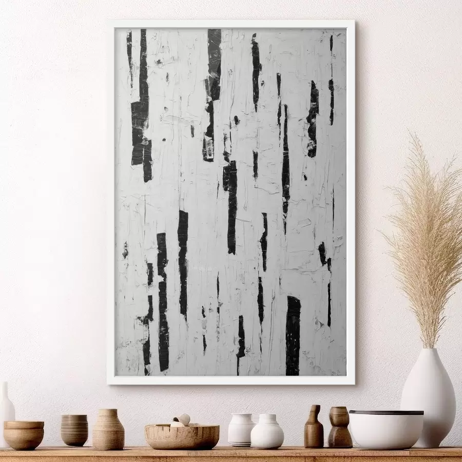 Fototapet Abstraktní kompozice s černými svislými tahy štětcem na bílém pozadí ve stylu olejomalby f46956