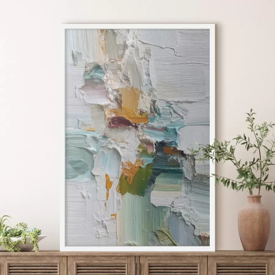 Fototapet Kompozice s tyrkysovými a oranžovými akcenty v olejomalířském stylu f46958