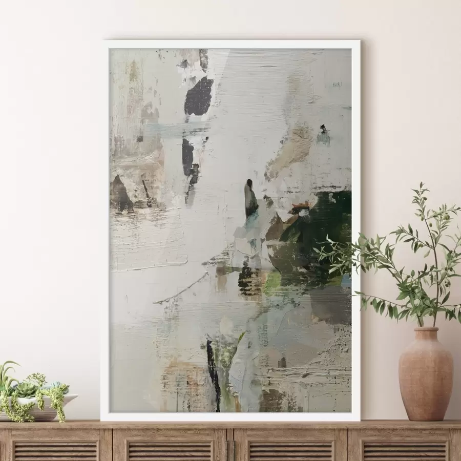 Fototapet Abstraktní kompozice v pastelových tónech s tmavě zelenými akcenty v olejomalířském stylu f46960