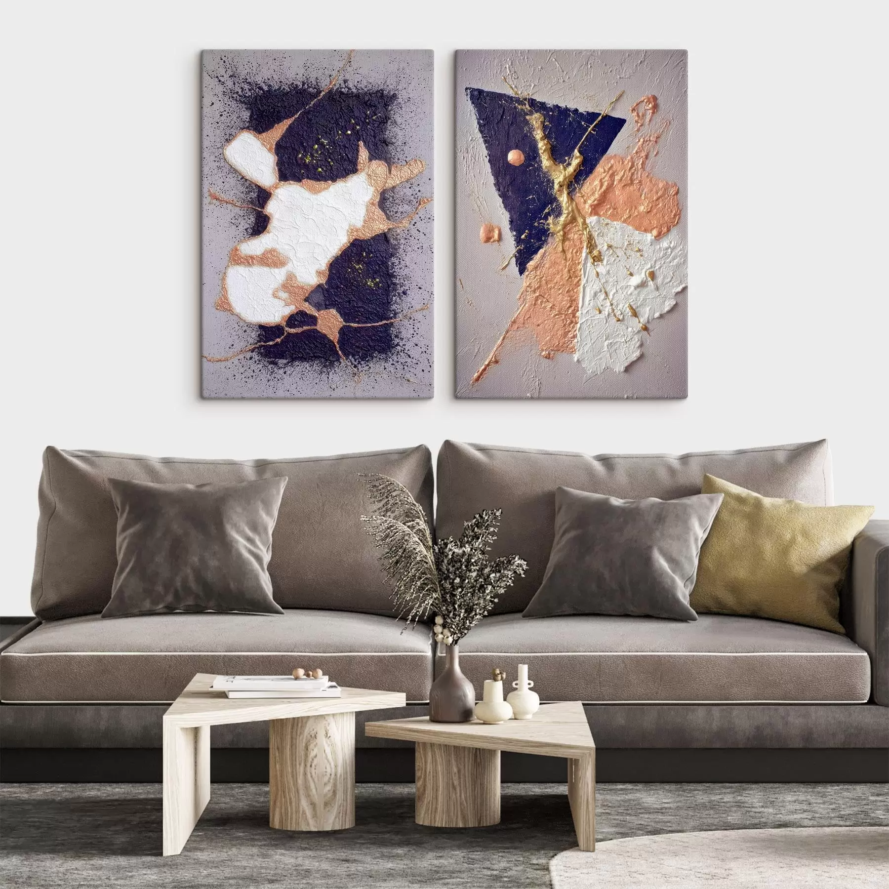 Obraz Abstraktní malba v tmavé paletě s jasně žlutými akcenty Č. m01095