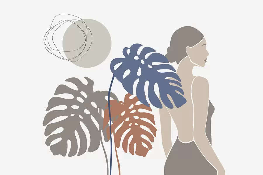 Fototapet Silueta ženy poblíž tropických listů w05192