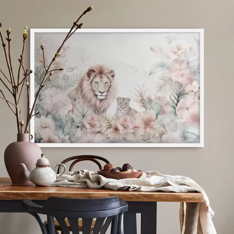 Fototapet Lvi v tropických houštinách, imitace akvarelu f47640