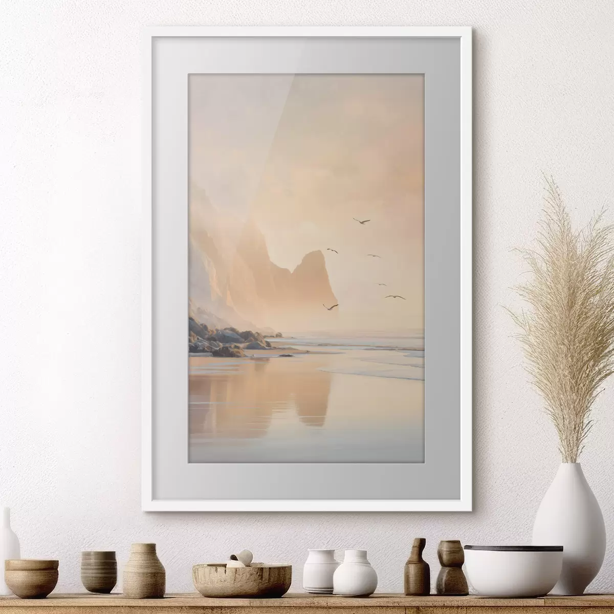Poster oceánské svítání na pozadí hor f47689